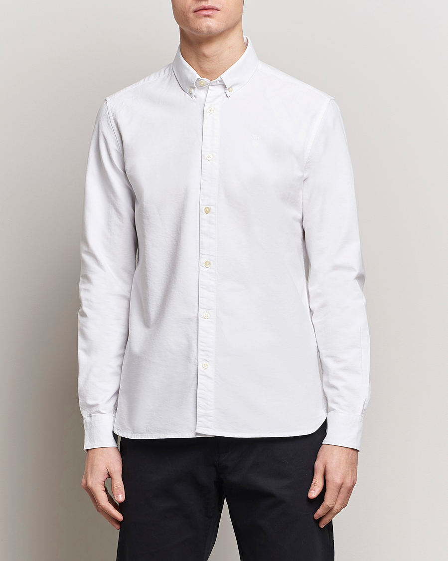Heren | Oxford overhemden | KnowledgeCotton Apparel | Harald Small Owl Regular Oxford Shirt Bright White