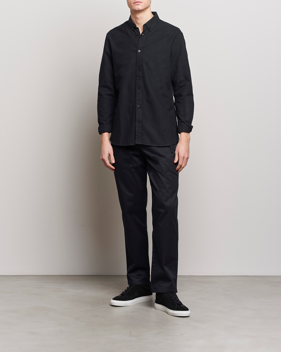 Heren | Overhemden | KnowledgeCotton Apparel | Harald Small Owl Regular Oxford Shirt Jet Black
