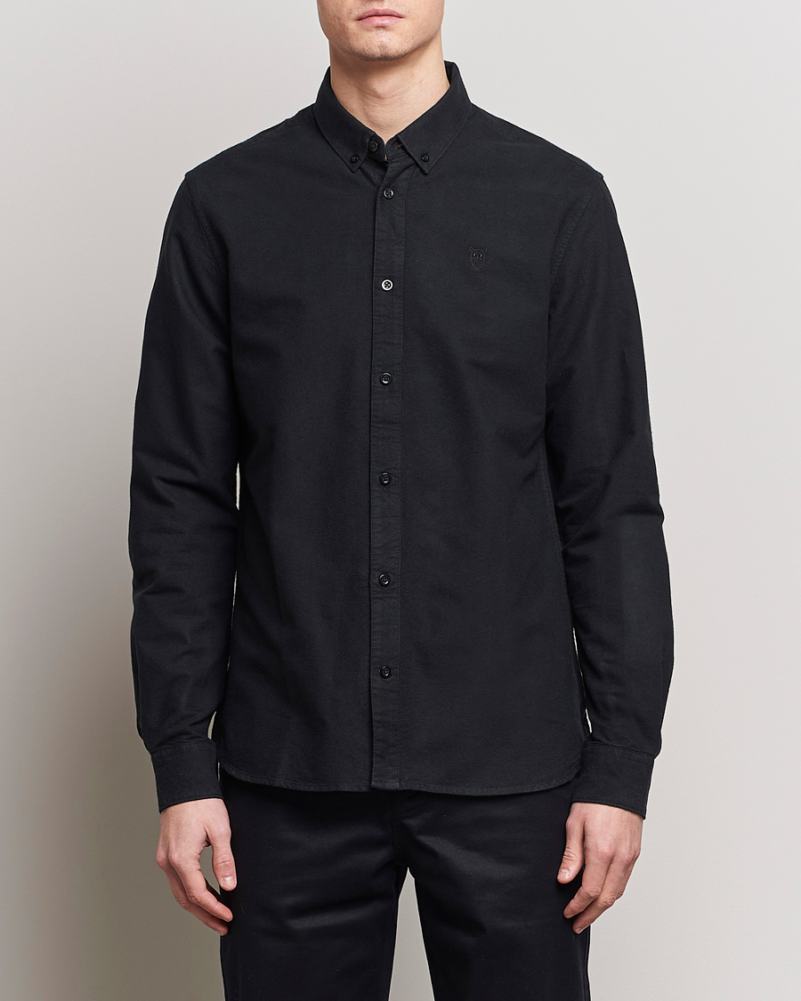 Heren | Oxford overhemden | KnowledgeCotton Apparel | Harald Small Owl Regular Oxford Shirt Jet Black