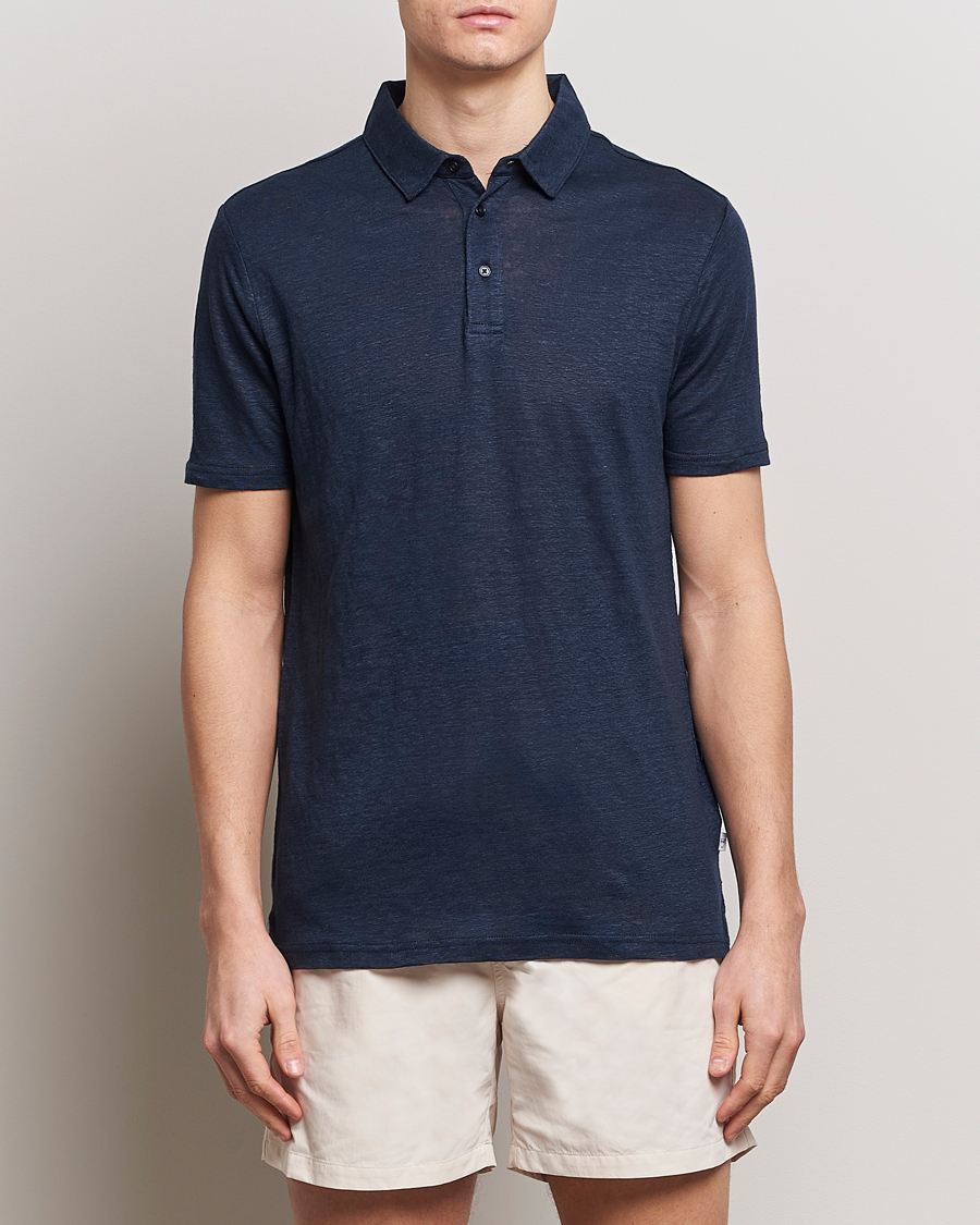 Heren | KnowledgeCotton Apparel | KnowledgeCotton Apparel | Regular Linen Polo Total Eclipse