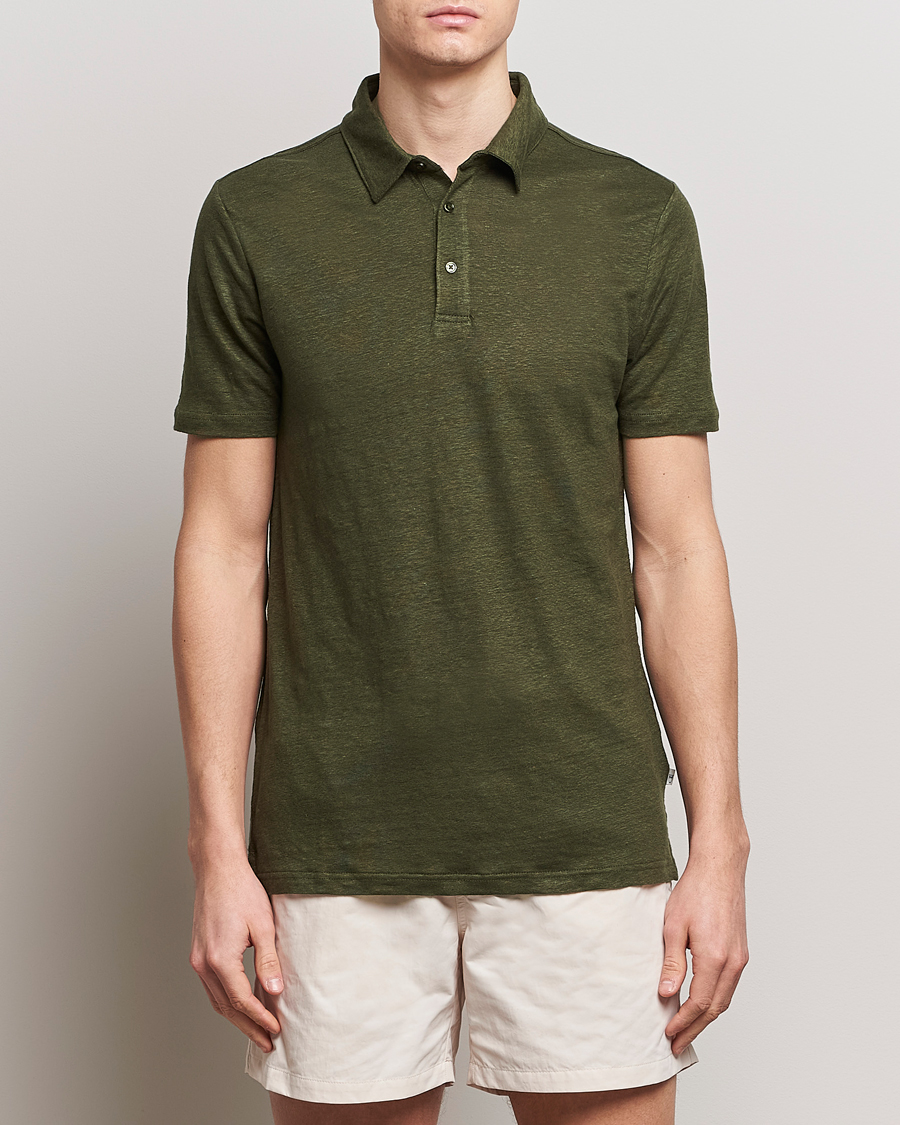 Heren | Kleding | KnowledgeCotton Apparel | Regular Linen Polo Forest Night