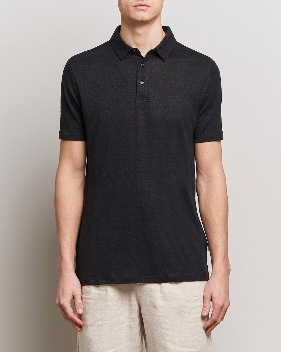 Heren | Kleding | KnowledgeCotton Apparel | Regular Linen Polo Jet Black