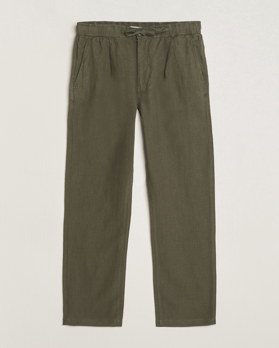 Heren | Broeken | KnowledgeCotton Apparel | Loose Linen Pants Burnt Olive