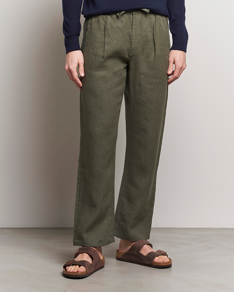 Heren | KnowledgeCotton Apparel | KnowledgeCotton Apparel | Loose Linen Pants Burned Olive