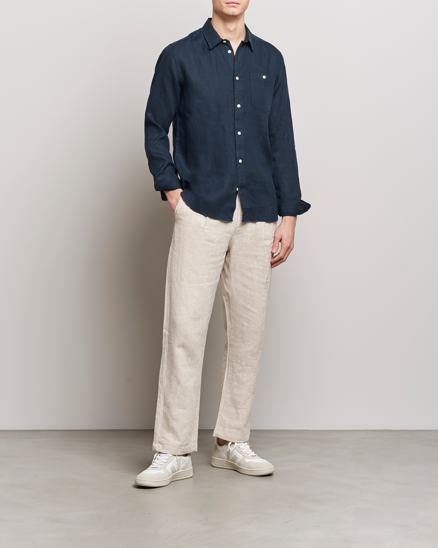 Heren | Overhemden | KnowledgeCotton Apparel | Regular Linen Shirt Total Eclipse