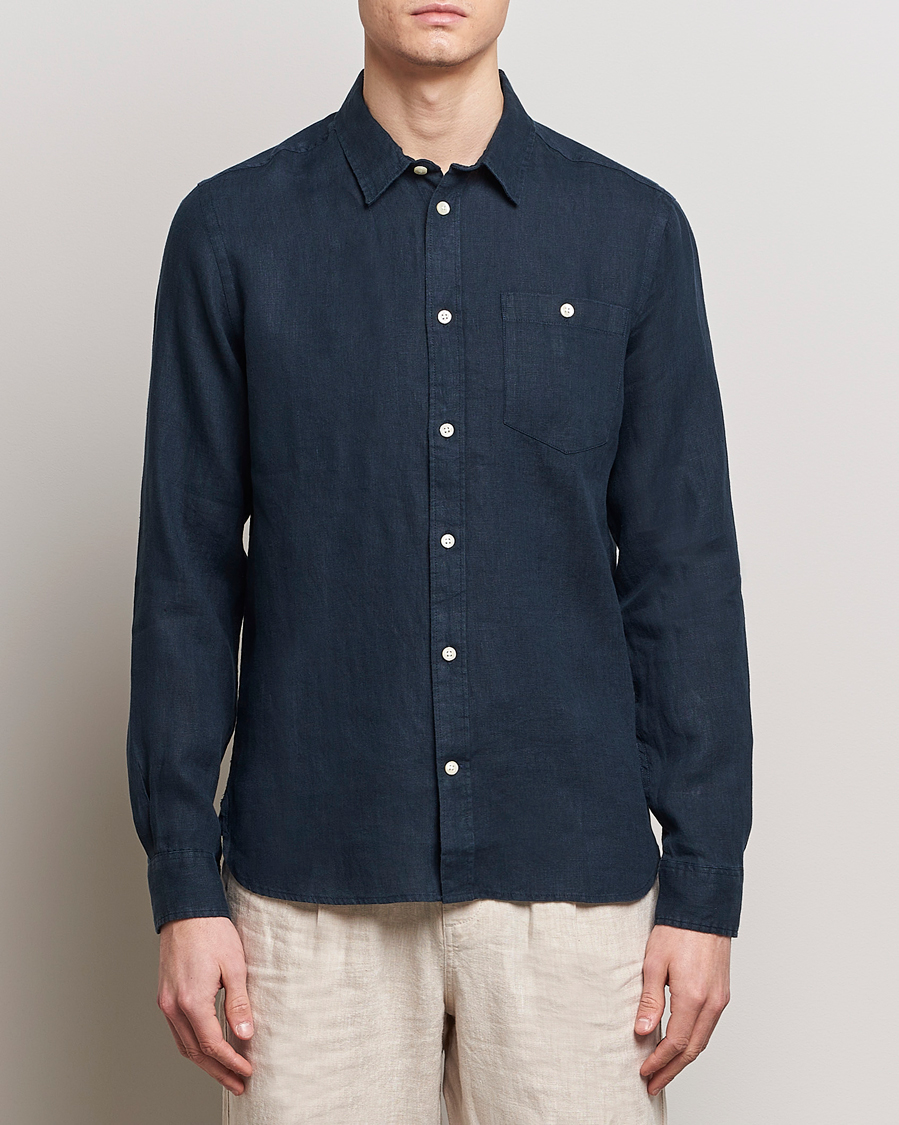 Heren | KnowledgeCotton Apparel | KnowledgeCotton Apparel | Regular Linen Shirt Total Eclipse