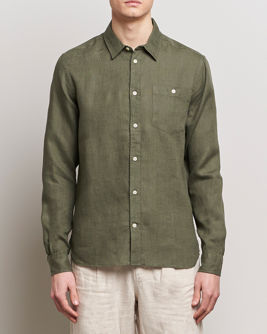 Heren | Linnen overhemden | KnowledgeCotton Apparel | Regular Linen Shirt Burned Olive