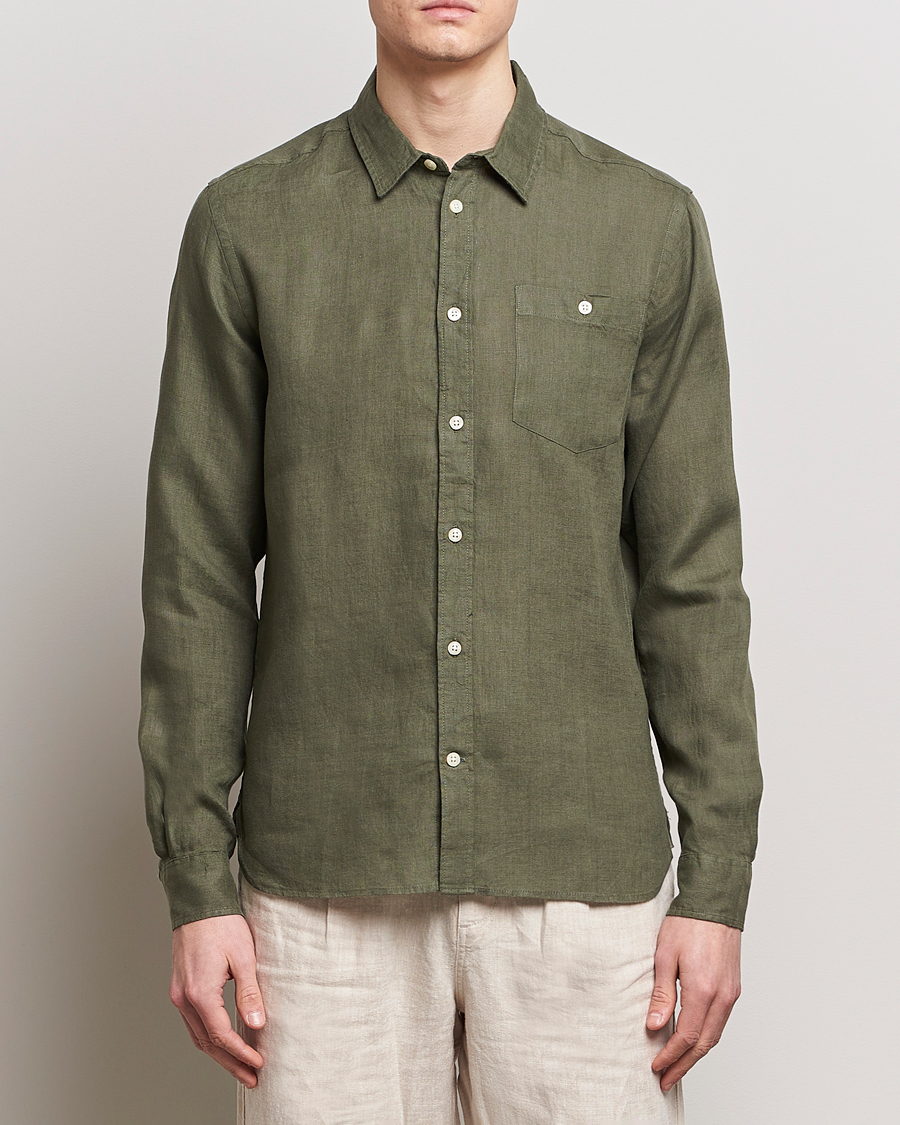 Heren | KnowledgeCotton Apparel | KnowledgeCotton Apparel | Regular Linen Shirt Burned Olive