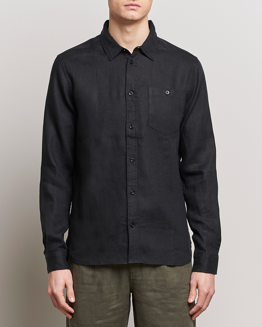 Heren | KnowledgeCotton Apparel | KnowledgeCotton Apparel | Regular Linen Shirt Jet Black
