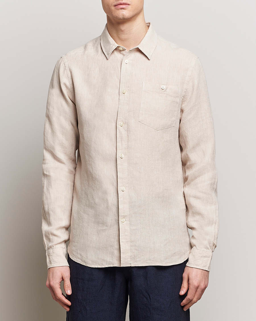 Heren | Linnen overhemden | KnowledgeCotton Apparel | Regular Linen Shirt Yarndyed Beige