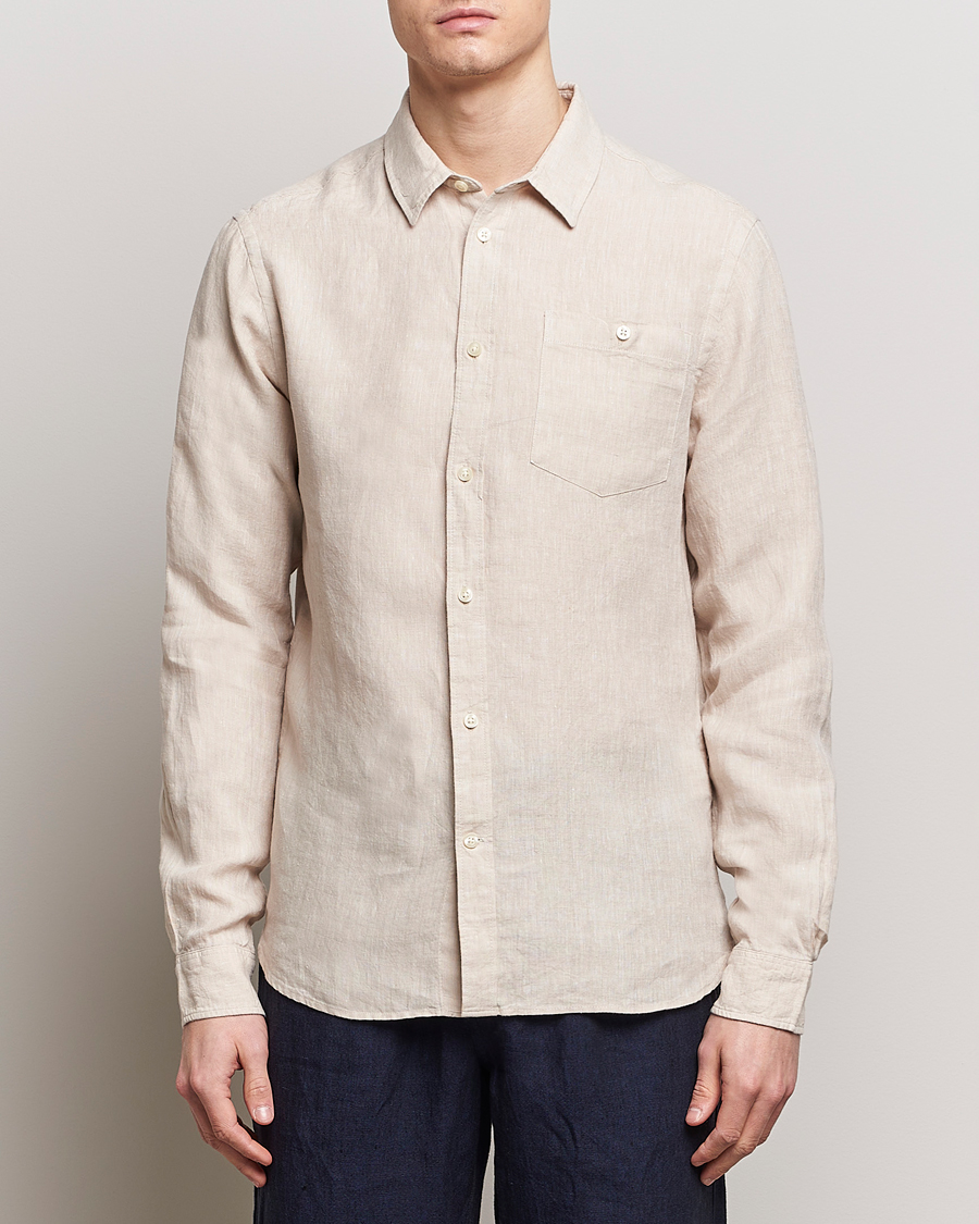 Heren | KnowledgeCotton Apparel | KnowledgeCotton Apparel | Regular Linen Shirt Yarndyed Beige