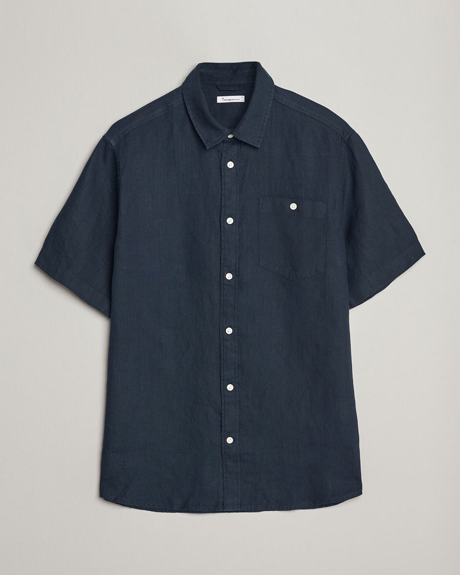 Heren | Overhemden | KnowledgeCotton Apparel | Regular Short Sleeve Linen Shirt Total Eclipse