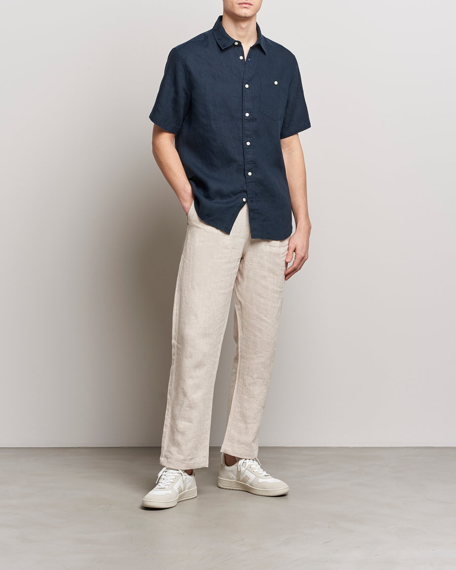 Heren | Overhemden | KnowledgeCotton Apparel | Regular Short Sleeve Linen Shirt Total Eclipse