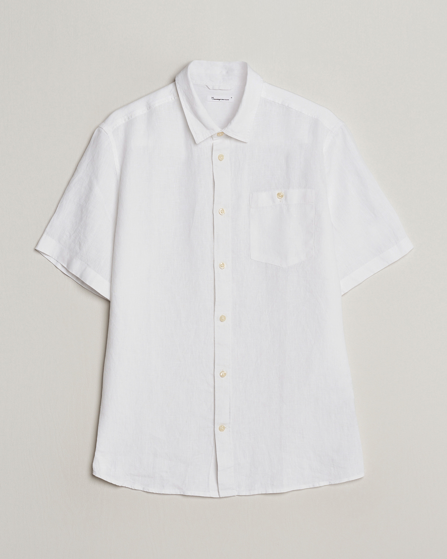 Heren | Overhemden | KnowledgeCotton Apparel | Regular Short Sleeve Linen Shirt Bright White