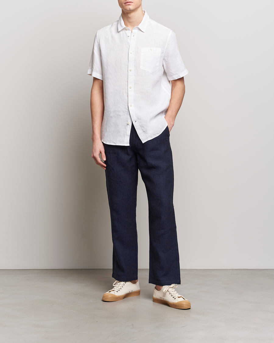 Heren | Overhemden | KnowledgeCotton Apparel | Regular Short Sleeve Linen Shirt Bright White