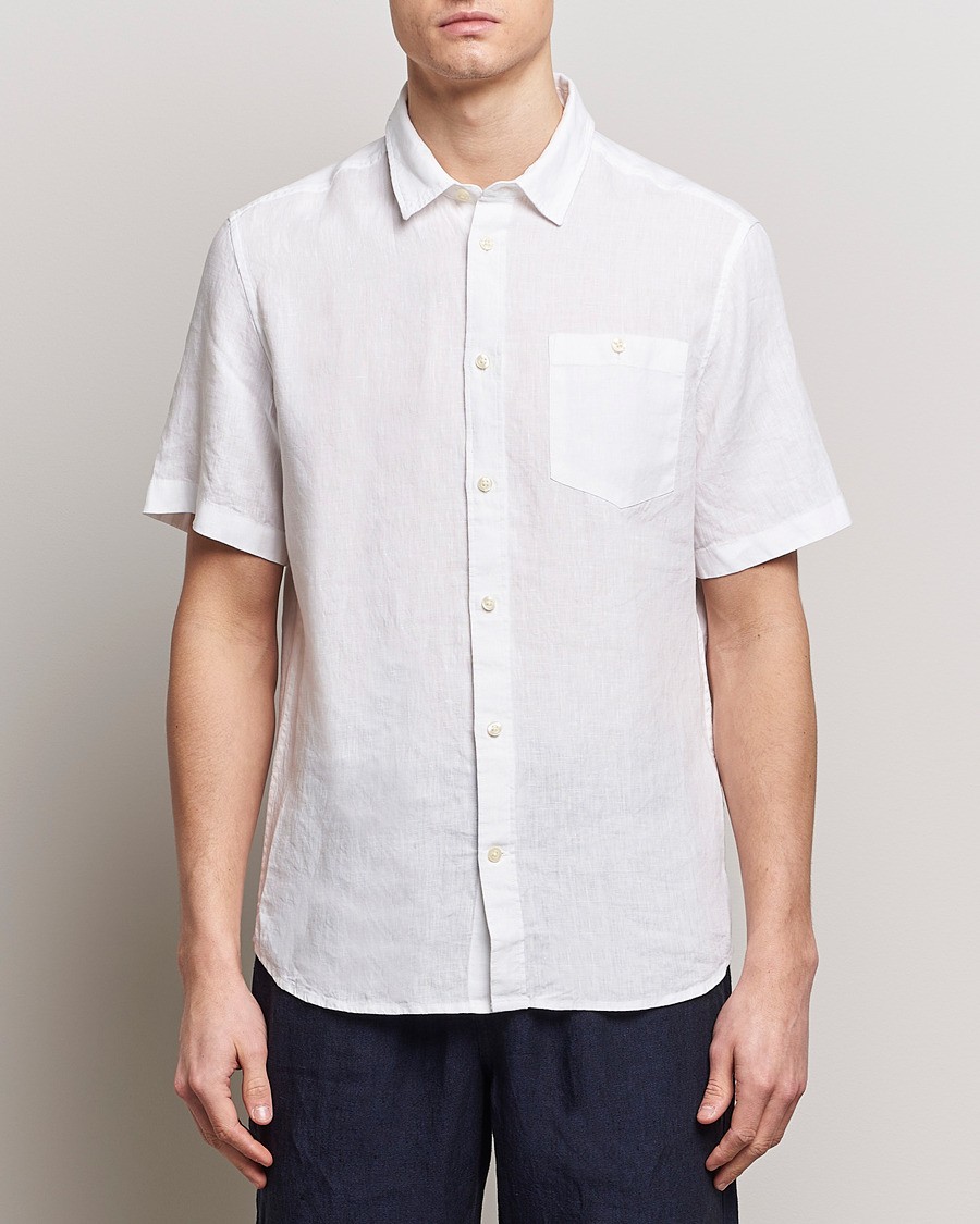 Heren | Kleding | KnowledgeCotton Apparel | Regular Short Sleeve Linen Shirt Bright White