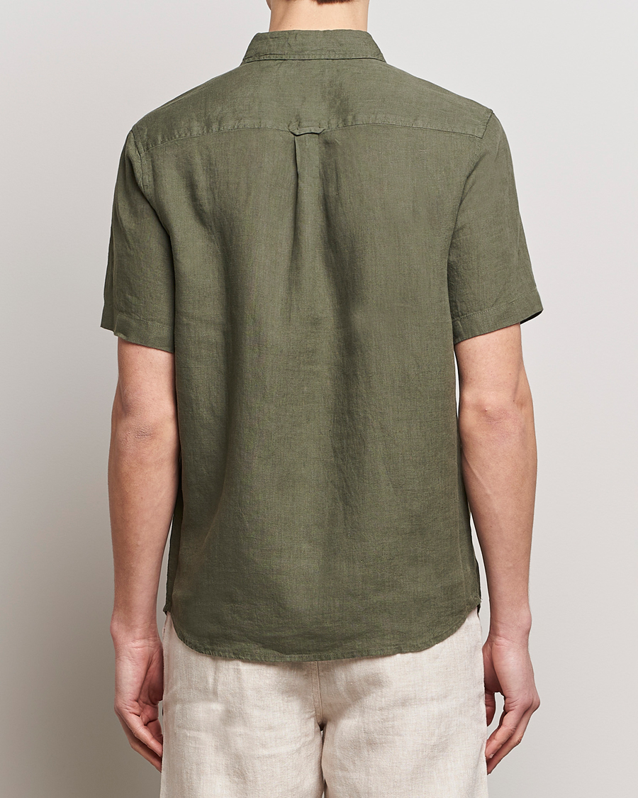 Heren | Overhemden | KnowledgeCotton Apparel | Regular Short Sleeve Linen Shirt Burned Olive