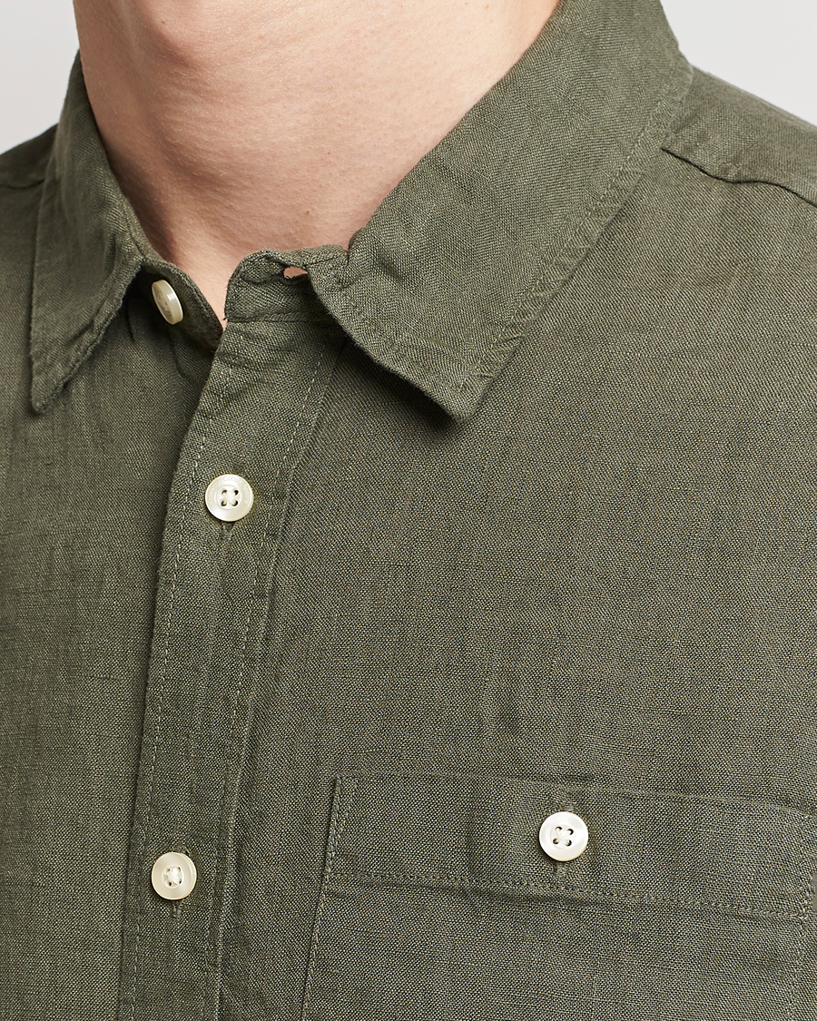 Heren | Overhemden | KnowledgeCotton Apparel | Regular Short Sleeve Linen Shirt Burned Olive