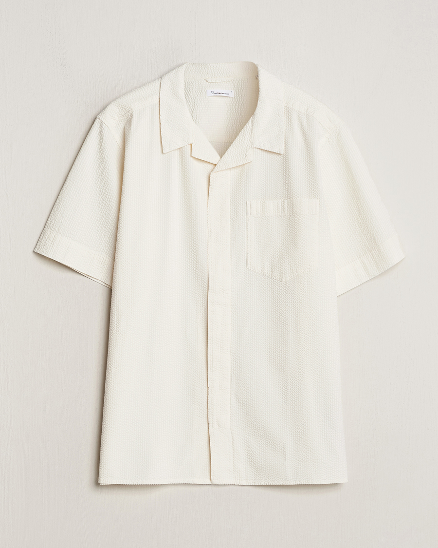 Heren | Overhemden | KnowledgeCotton Apparel | Short Sleeve Seersucker Shirt Egret