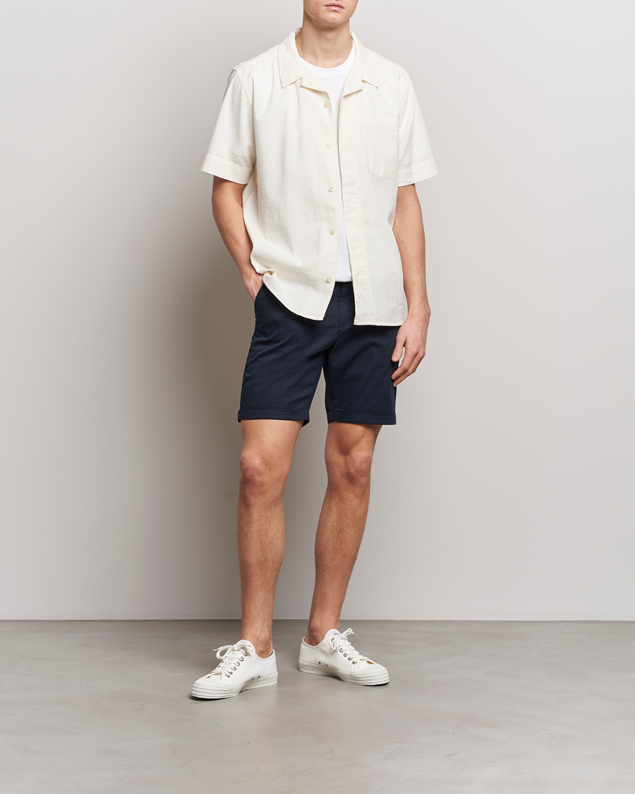 Heren | Overhemden | KnowledgeCotton Apparel | Short Sleeve Seersucker Shirt Egret