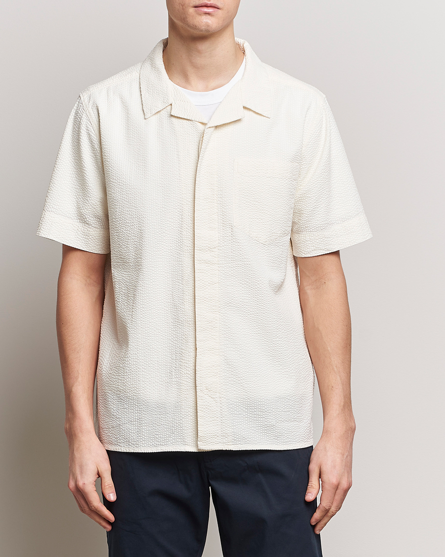 Heren | Overhemden | KnowledgeCotton Apparel | Short Sleeve Seersucker Shirt Egret