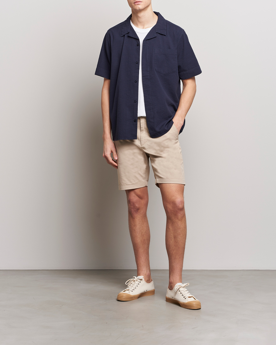 Heren | Overhemden | KnowledgeCotton Apparel | Short Sleeve Seersucker Shirt Night Sky