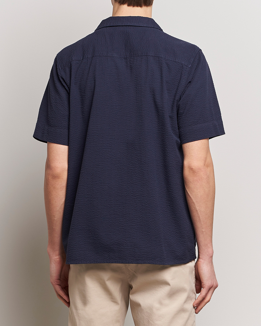 Heren | Overhemden | KnowledgeCotton Apparel | Short Sleeve Seersucker Shirt Night Sky