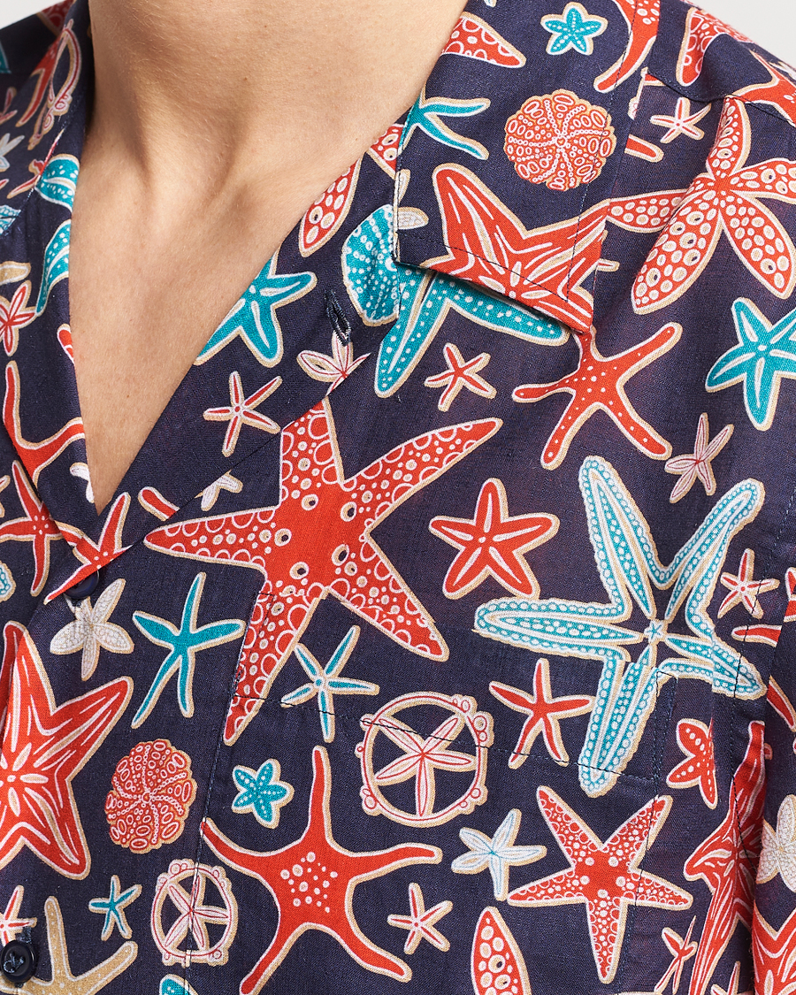 Heren | Overhemden | Vilebrequin | Charli Cotton/Linen Short Sleeve Shirt Bleu Marine