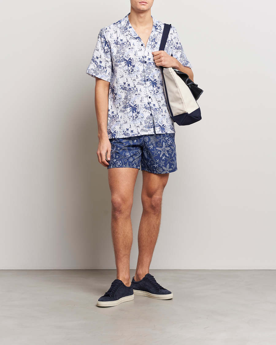 Heren | Overhemden | Vilebrequin | Charli Riviera Linen Short Sleeve Shirt Encre