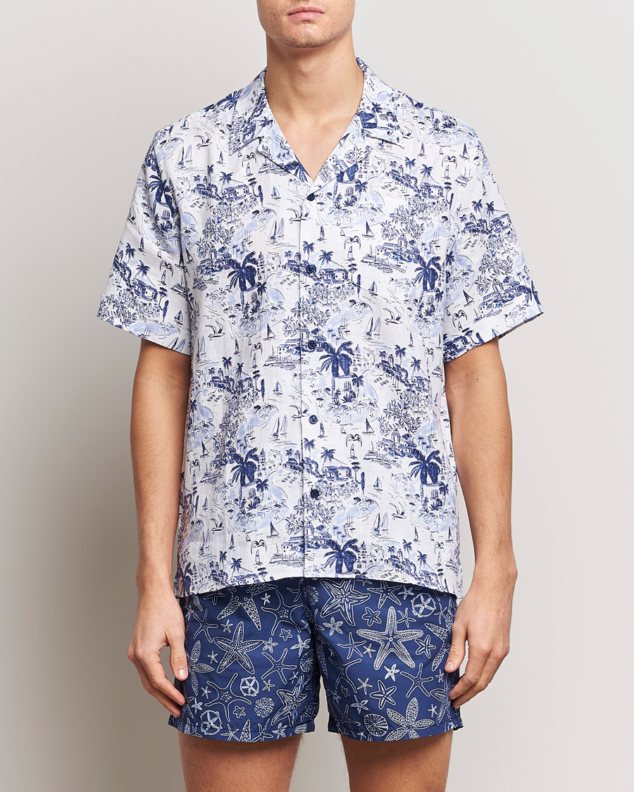 Heren | Overhemden | Vilebrequin | Charli Riviera Linen Short Sleeve Shirt Encre
