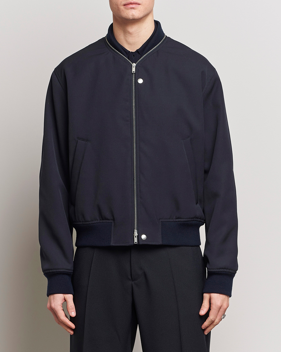 Men | Minimalistic jackets | Jil Sander | Wool Gabardine Bomber Jacket Navy