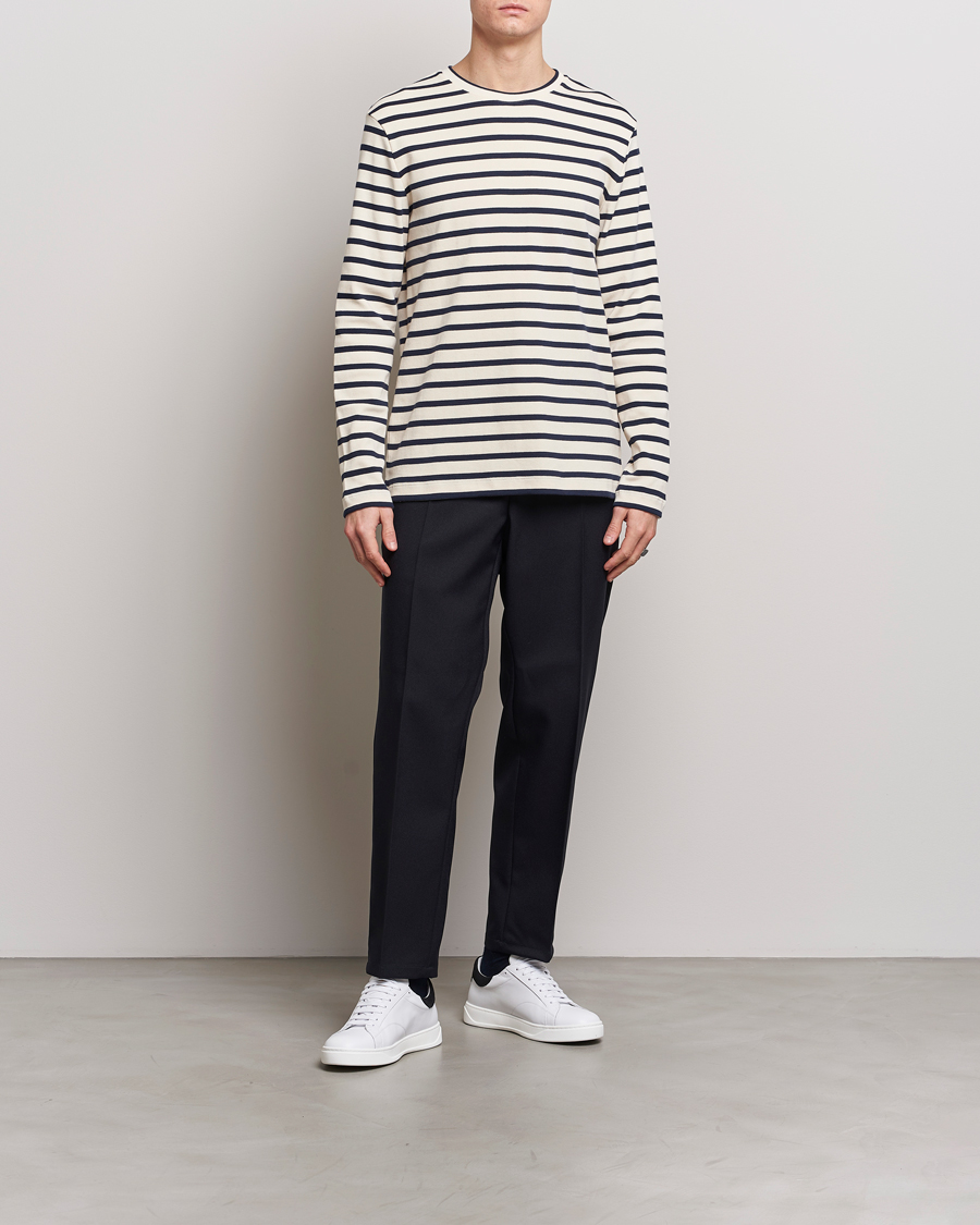 Heren | T-shirts | Jil Sander | Long Sleeve Rib Cotton T-Shirt Marine Stripes