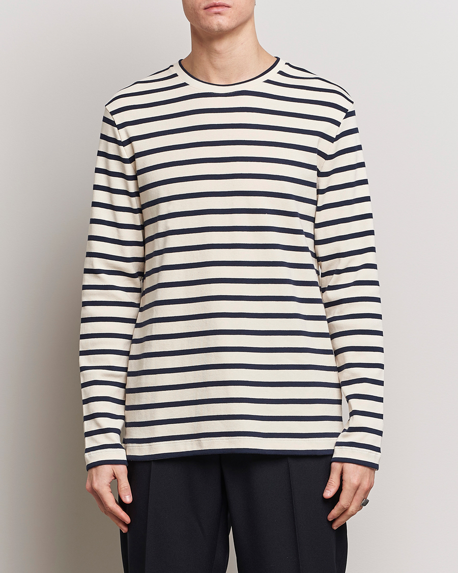 Heren | T-shirts | Jil Sander | Long Sleeve Rib Cotton T-Shirt Marine Stripes