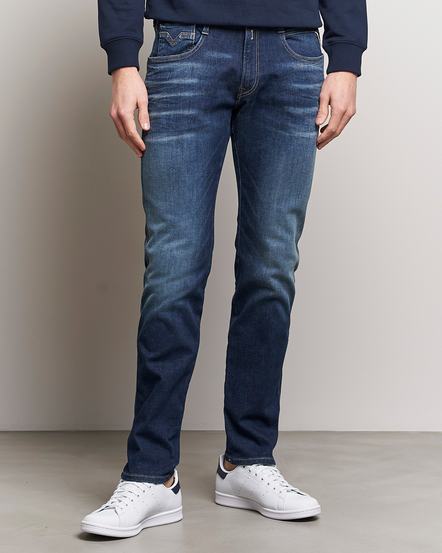Heren | Jeans | Replay | Anbass Hyperflex Dust Wash Jeans Dark Blue