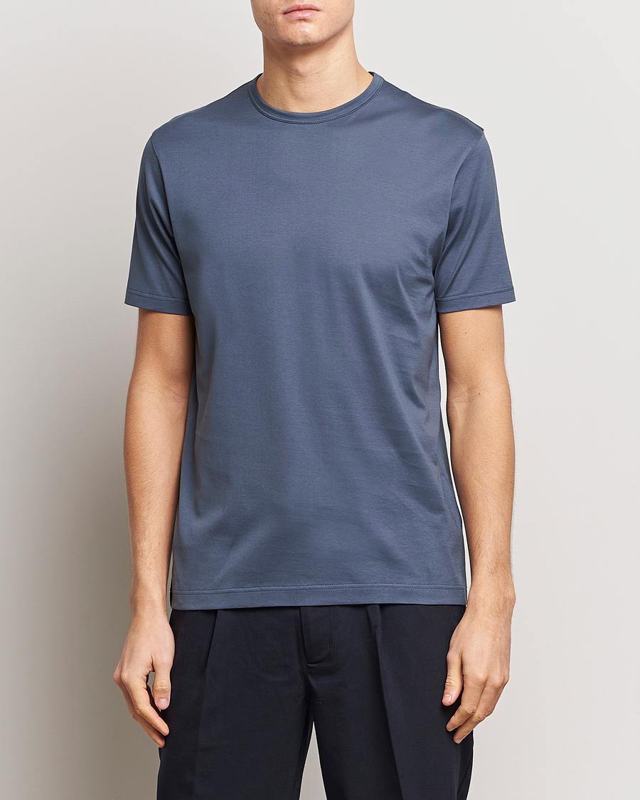 Heren | T-shirts met korte mouwen | Sunspel | Crew Neck Cotton Tee Slate Blue
