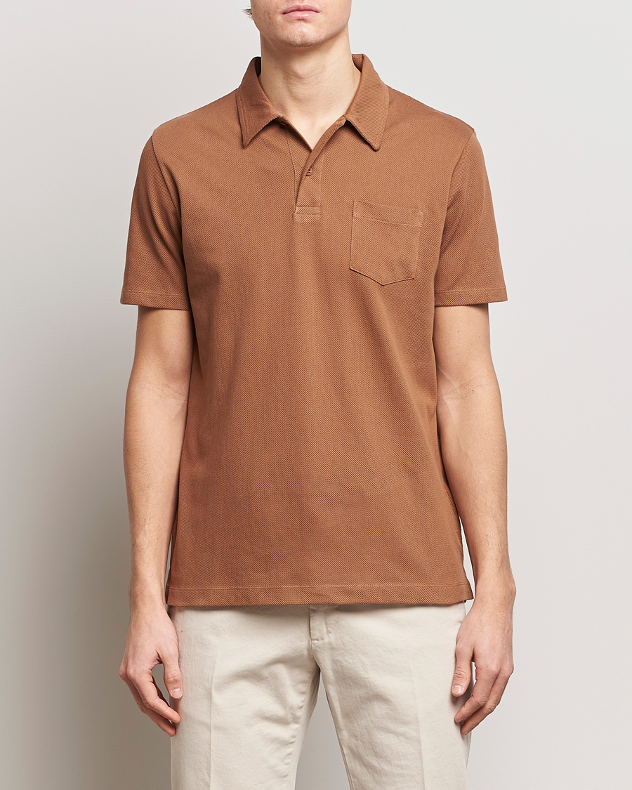 Heren | Sale | Sunspel | Riviera Polo Shirt Dark Camel