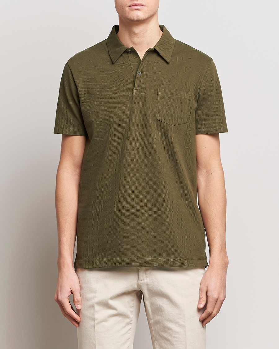Heren | Poloshirts met korte mouwen | Sunspel | Riviera Polo Shirt Dark Olive