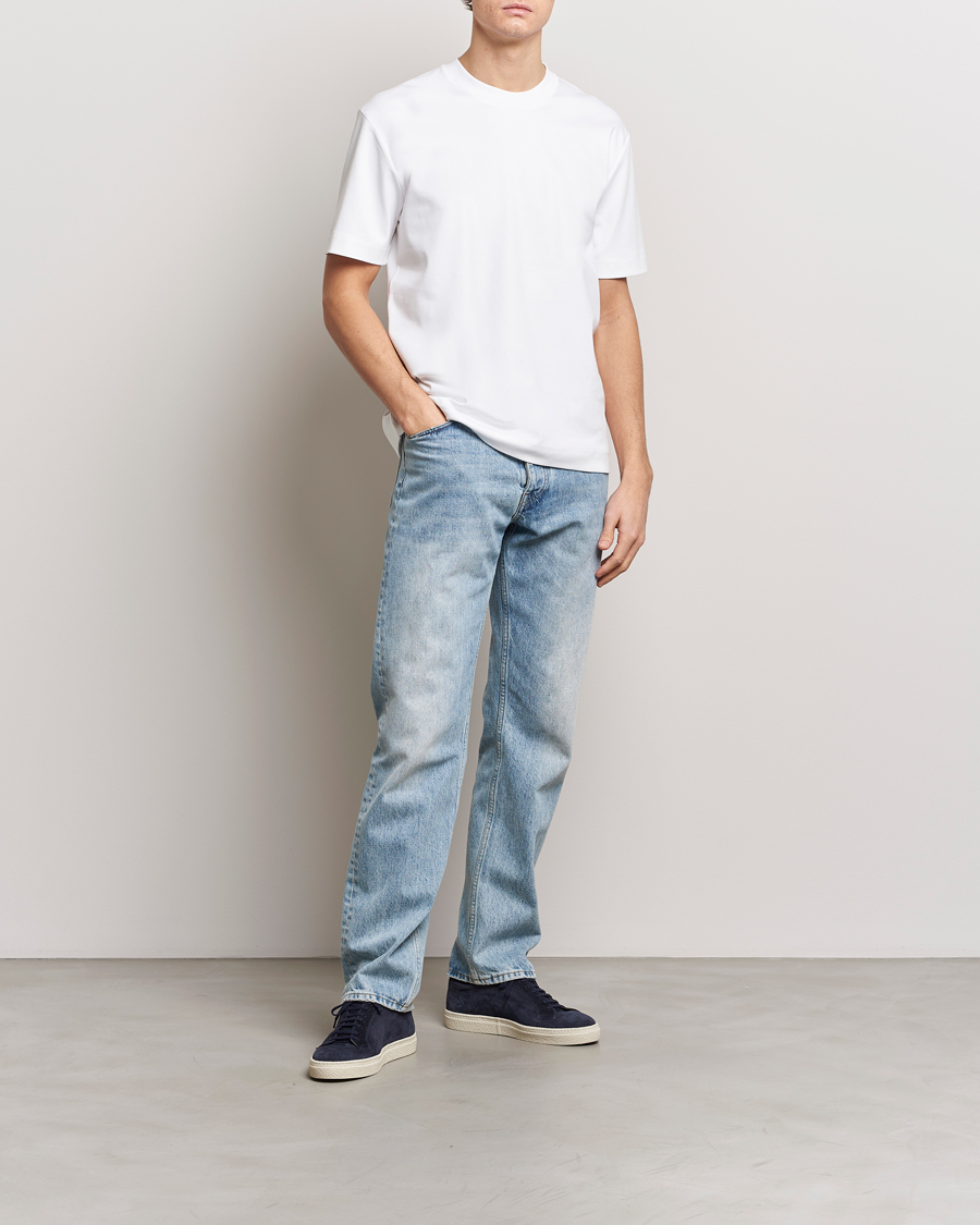 Heren | T-shirts | Sunspel | Heavyweight Mock Neck T-Shirt White