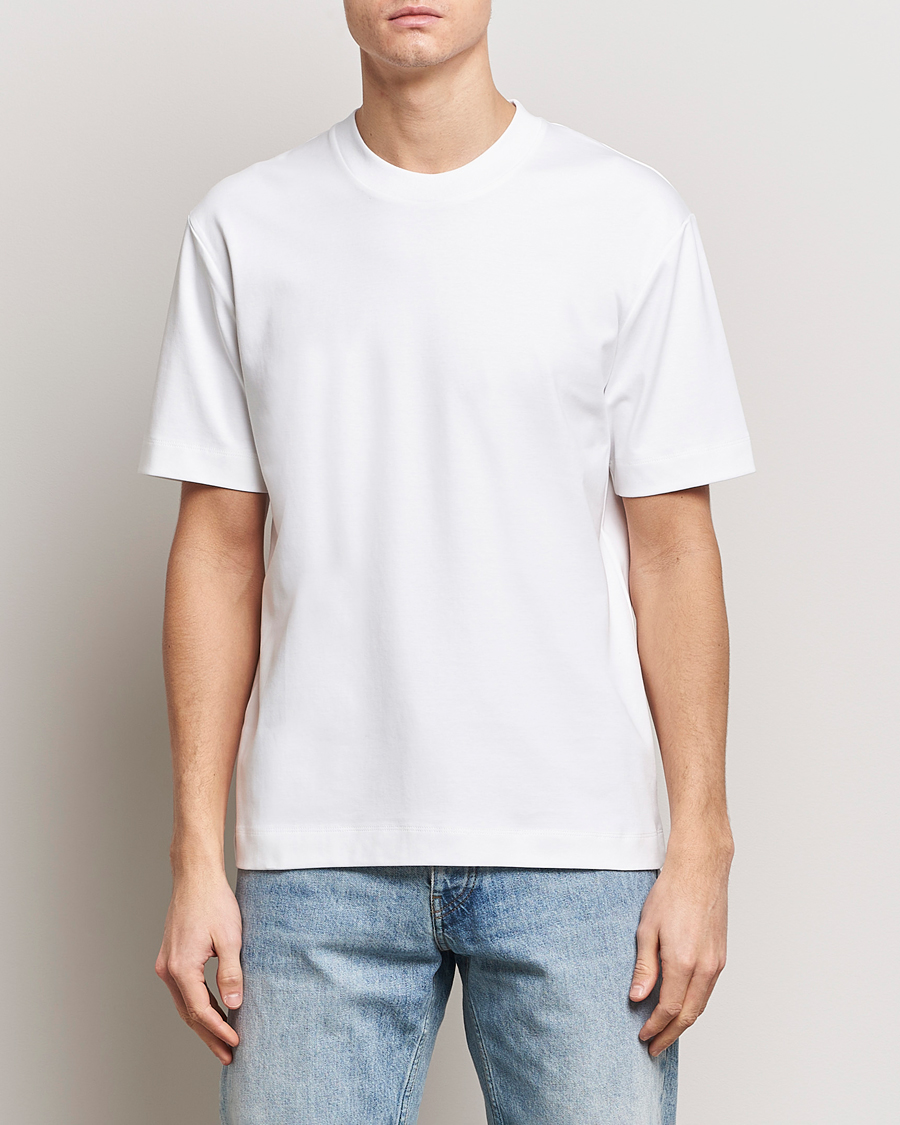 Heren | T-shirts | Sunspel | Heavyweight Mock Neck T-Shirt White
