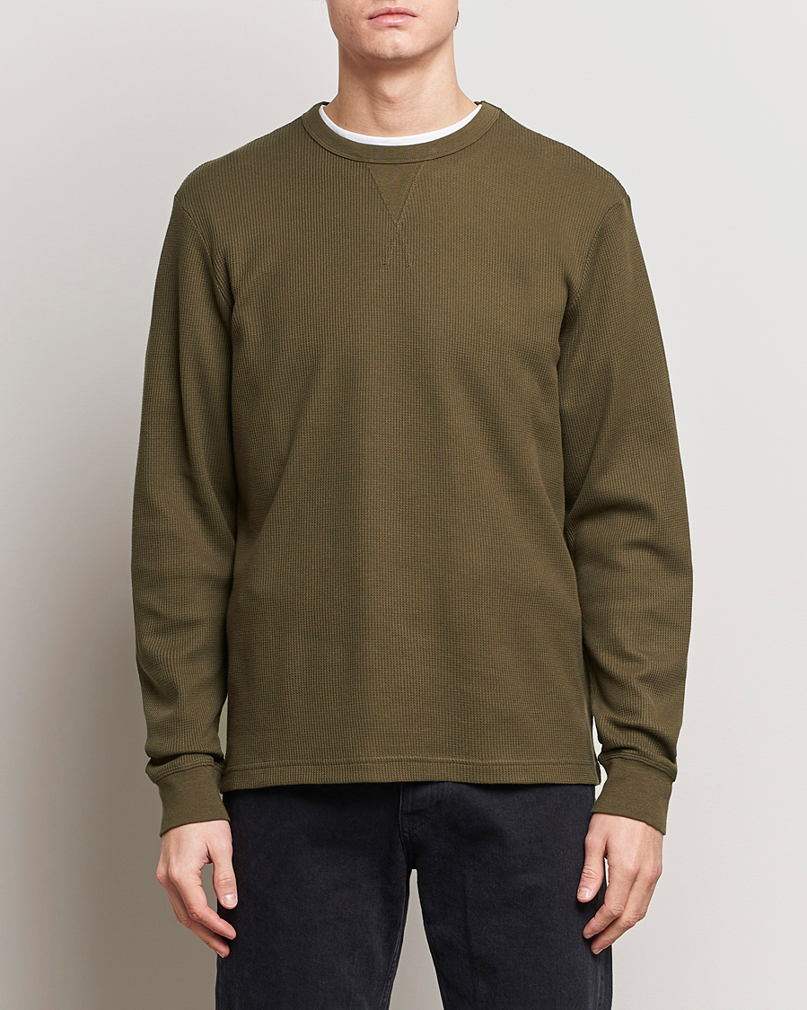 Heren | Sale Kleding | Sunspel | Long Sleeve Waffle T-Shirt Dark Olive