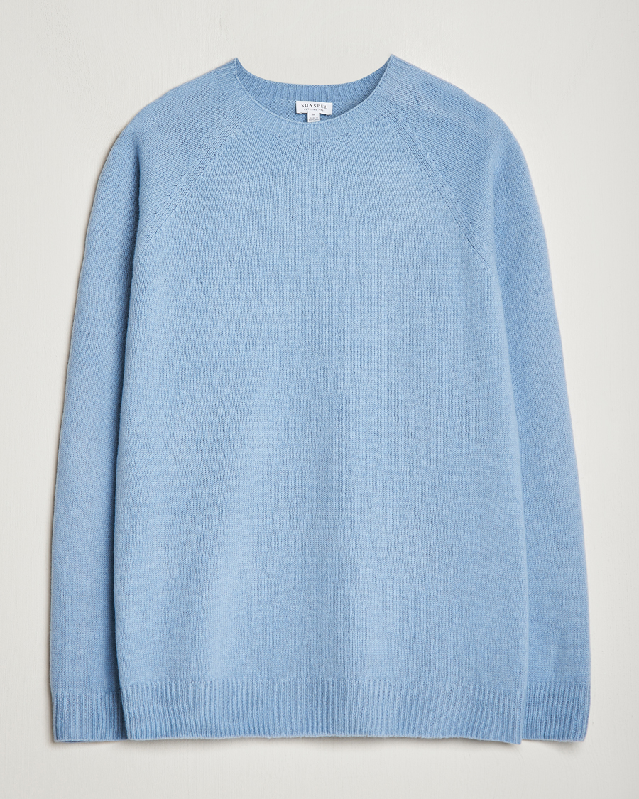 Heren | Truien | Sunspel | Lambswool Crew Neck Sky Blue