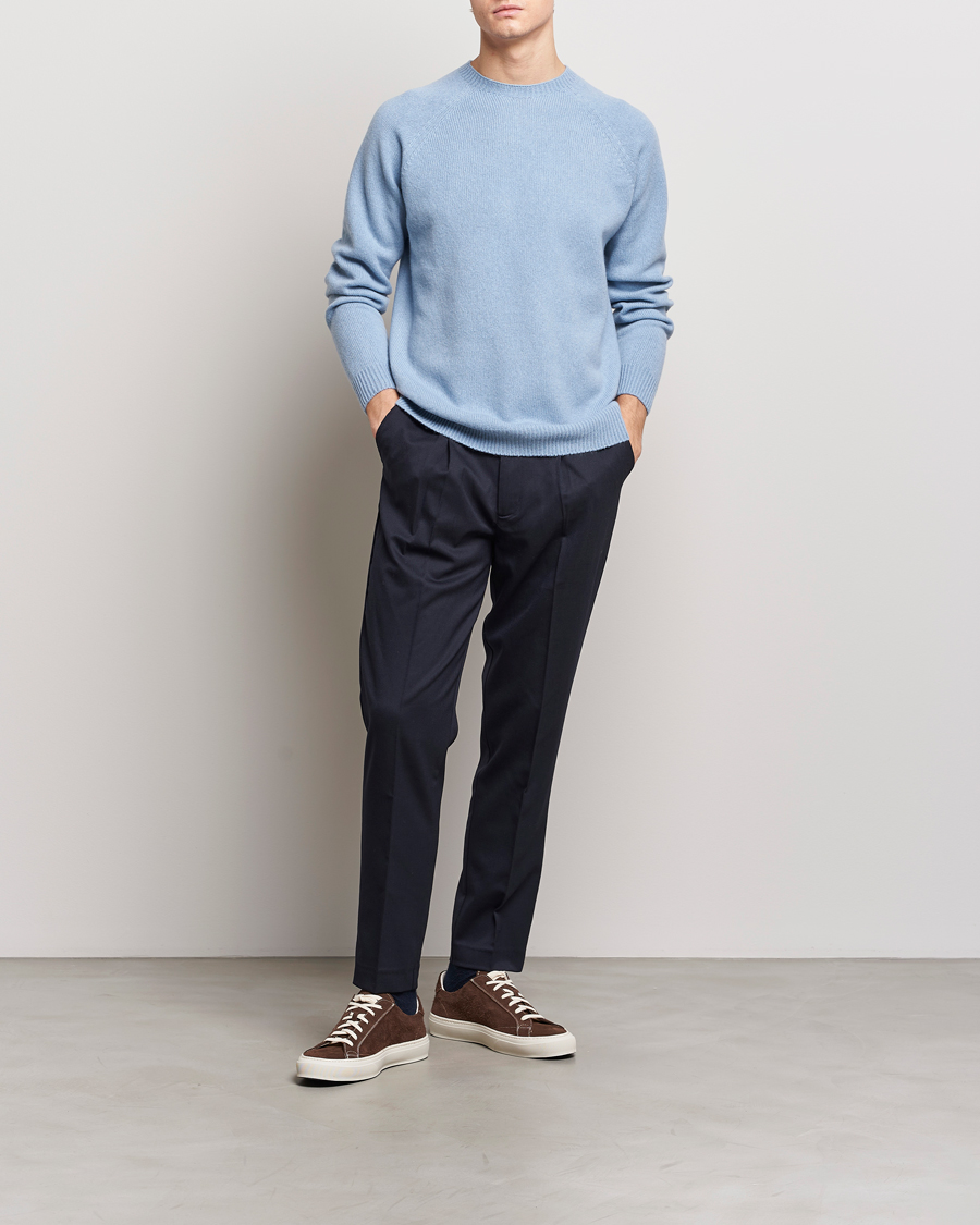 Heren | Truien | Sunspel | Lambswool Crew Neck Sky Blue