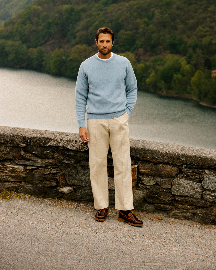 Heren | Truien | Sunspel | Lambswool Crew Neck Sky Blue