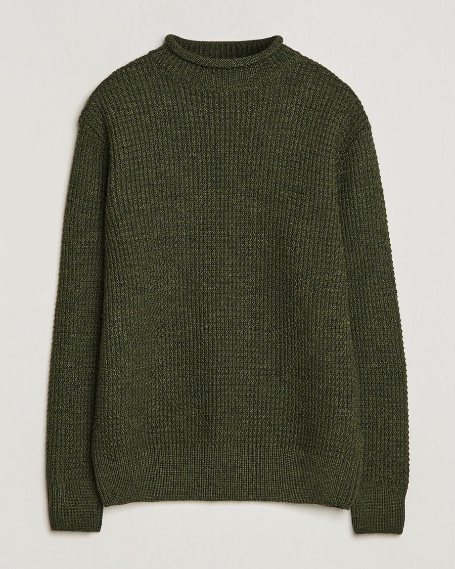 Heren | Truien | Sunspel | Fisherman Merino Wool Jumper Dark Olive