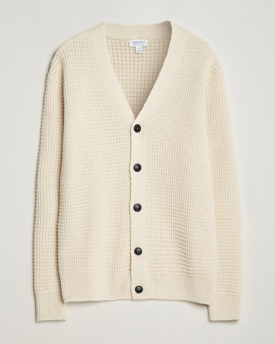Heren | Truien | Sunspel | Fisherman Merino Wool Cardigan Ecru