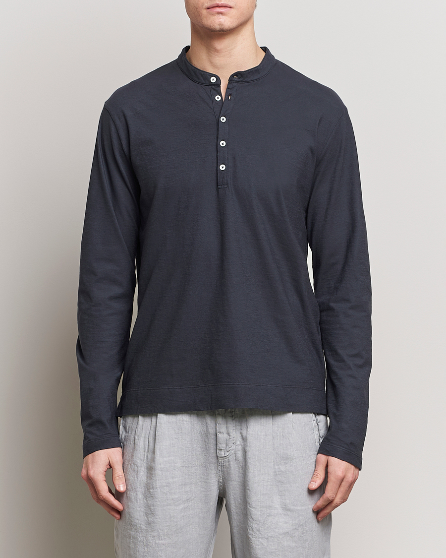 Heren | Contemporary Creators | Massimo Alba | Hawai Watercolor Henley Washed Black