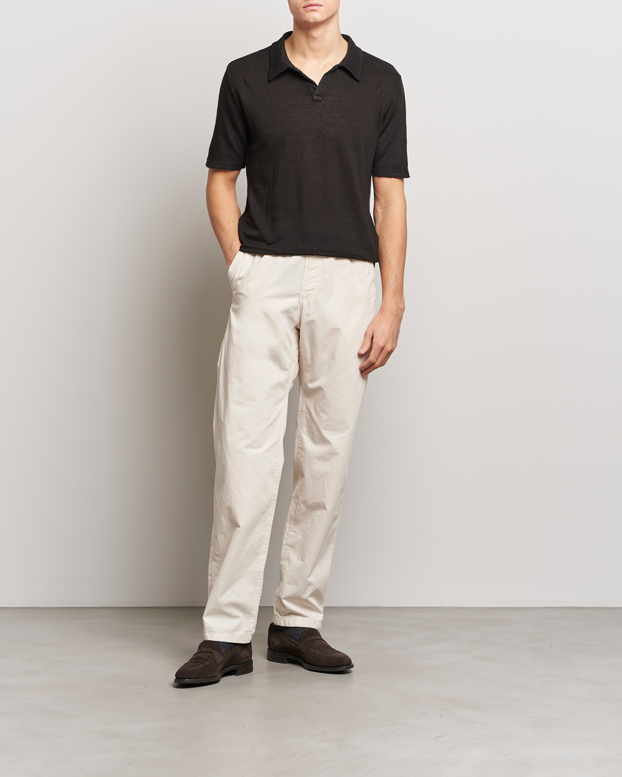 Heren | Polo's | Massimo Alba | Aruba Linen Polo Washed Black