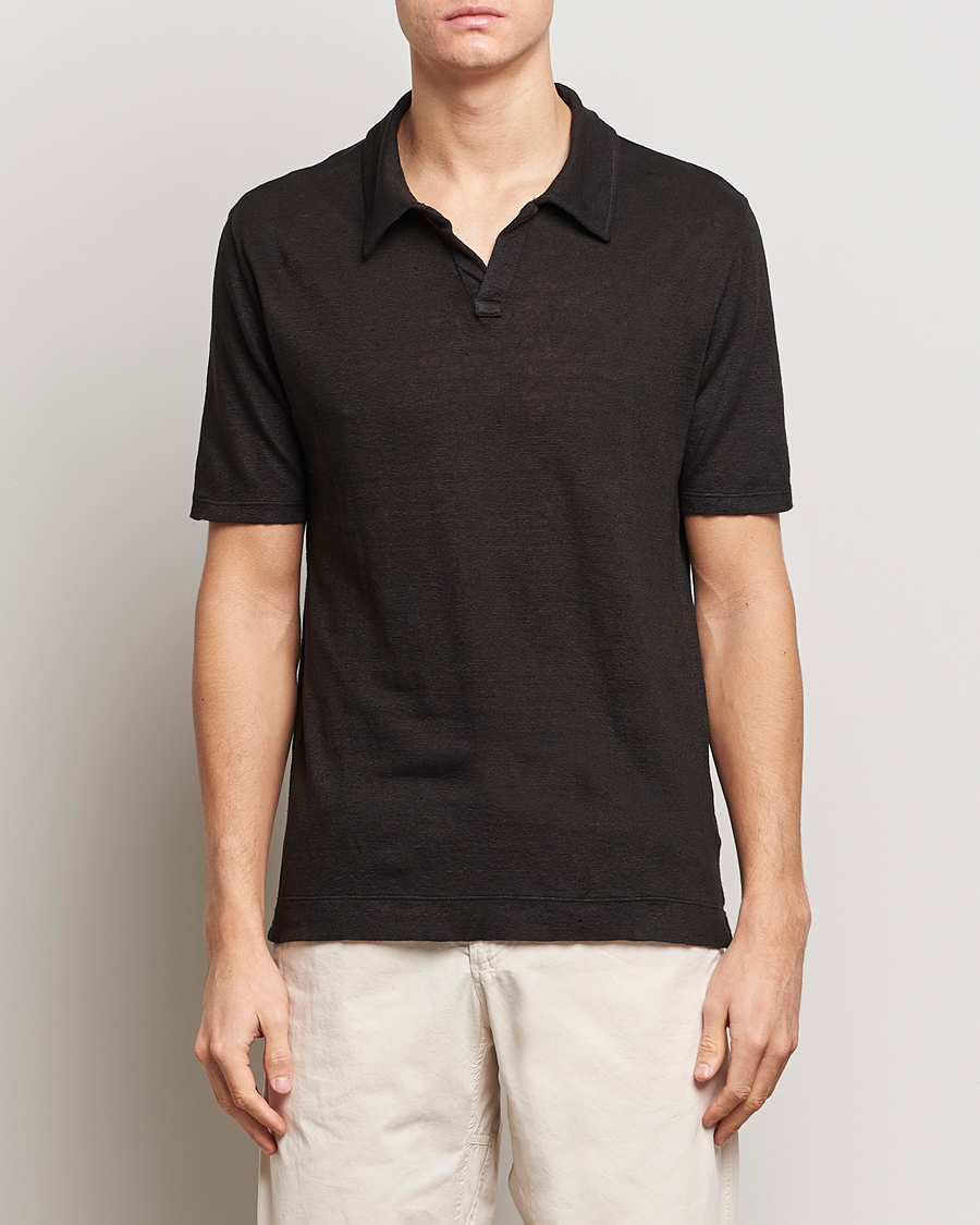 Heren |  | Massimo Alba | Aruba Linen Polo Washed Black