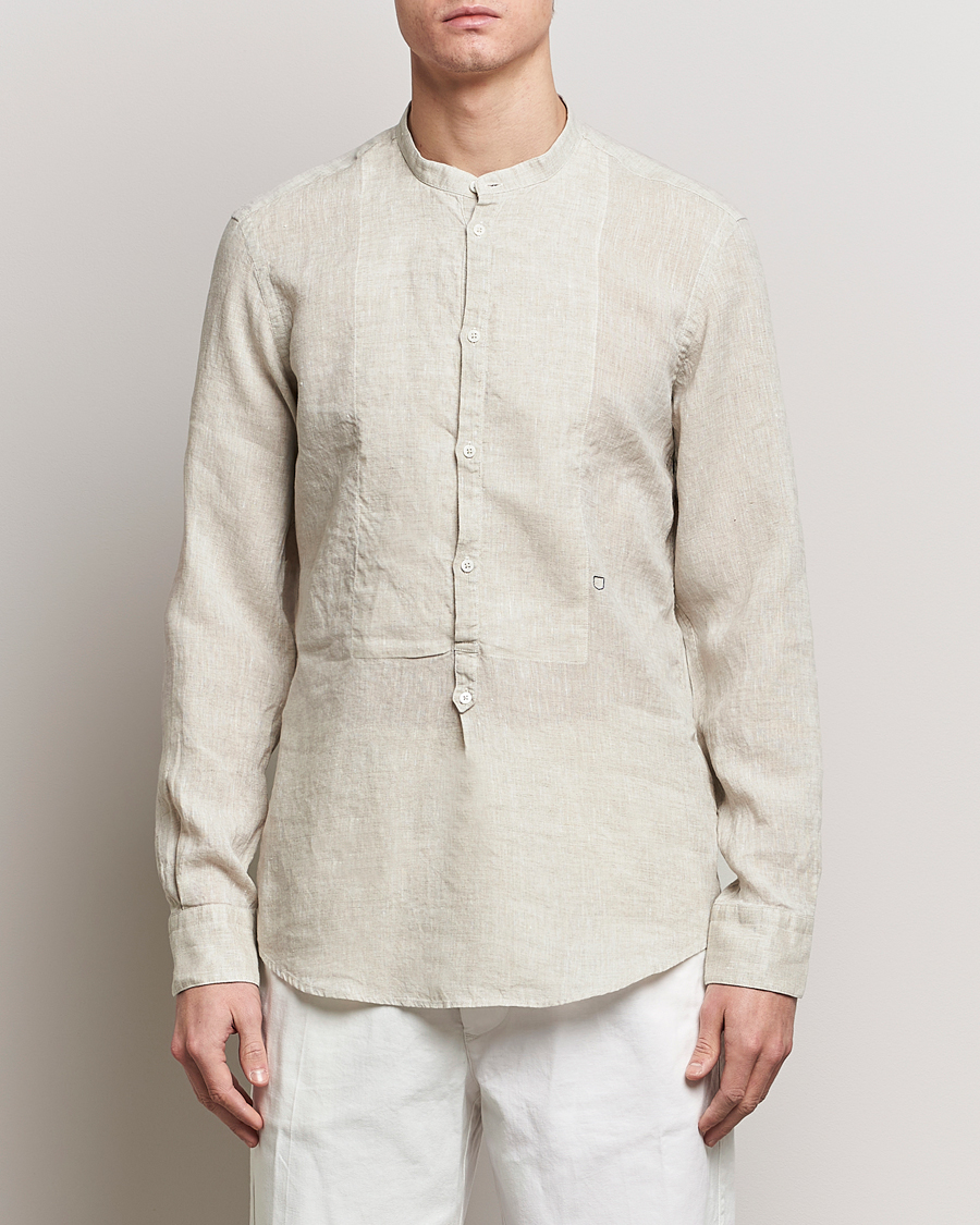 Heren |  | Massimo Alba | Kos Grandad Collar Linen Shirt Light Beige