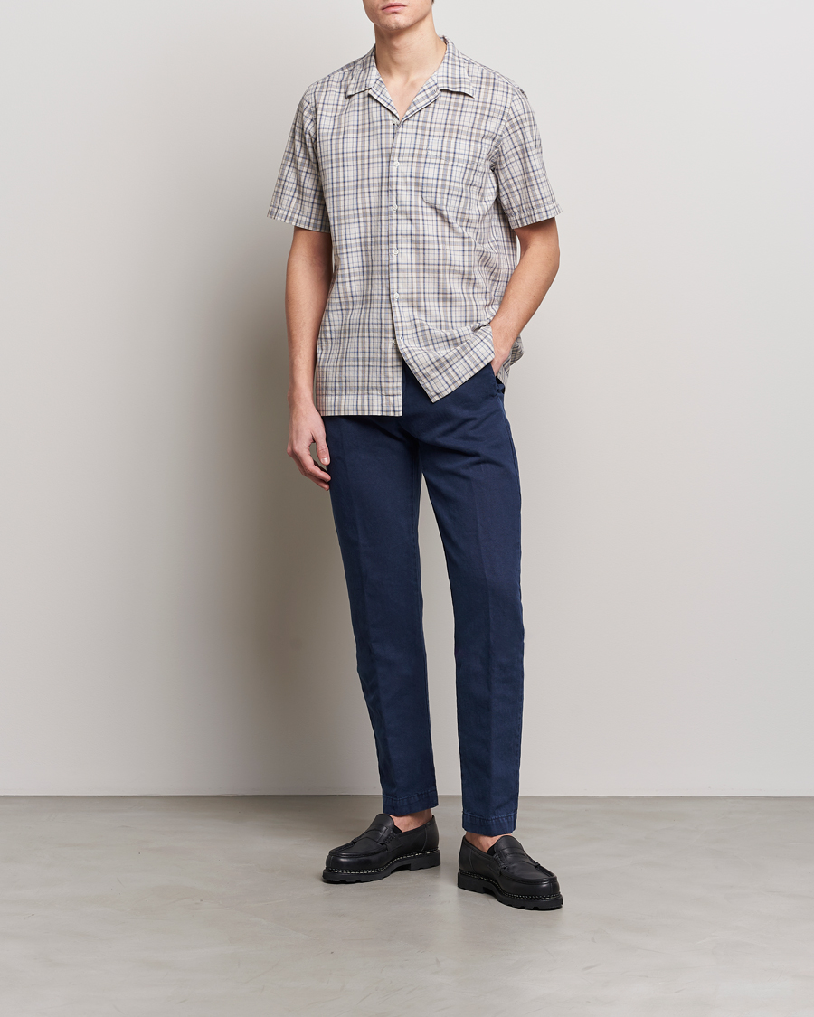 Heren | Overhemden | Massimo Alba | Venice Macro Check Bowling Shirt Blue/Beige